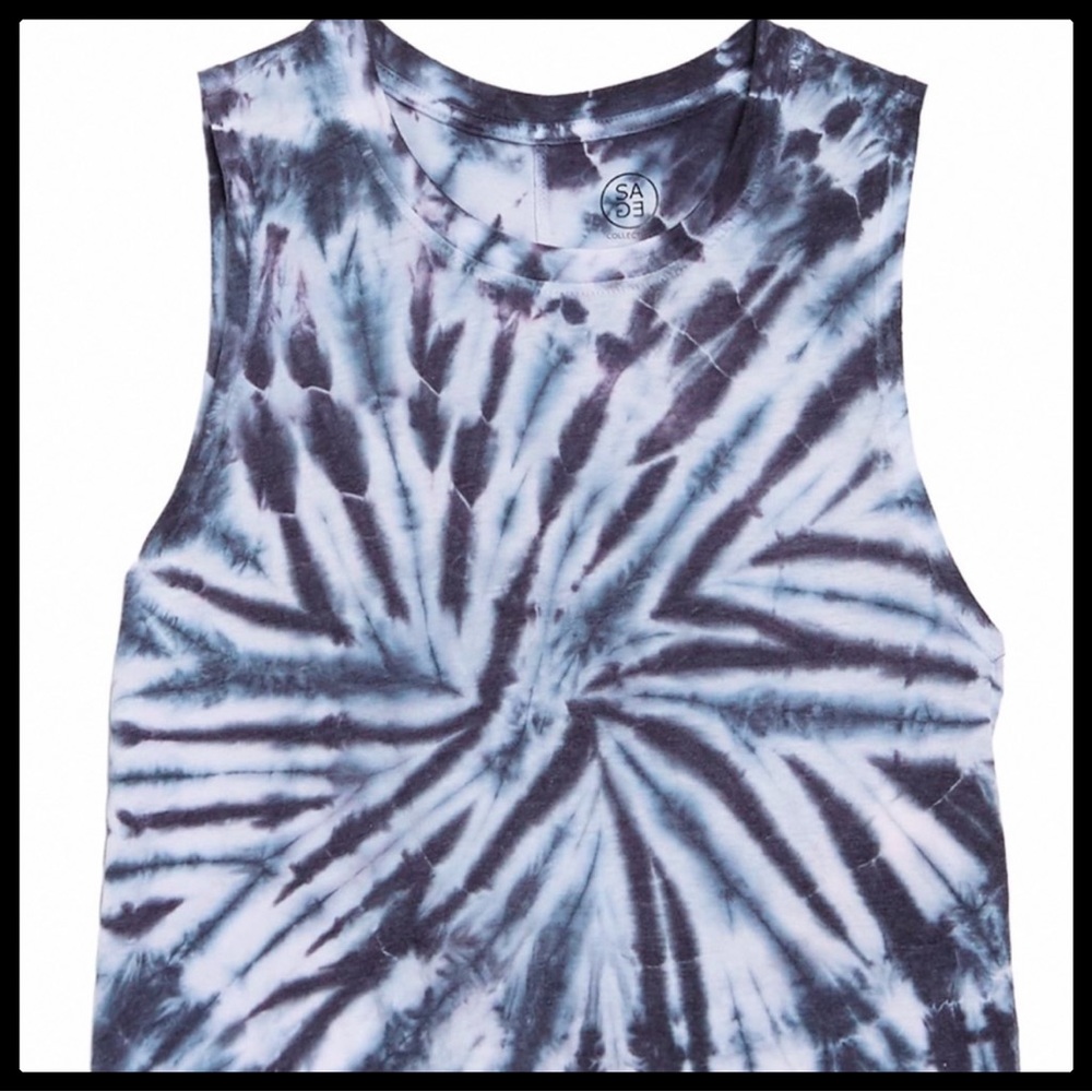 Sage Navy Tie Dye Crew Neck Tank Top